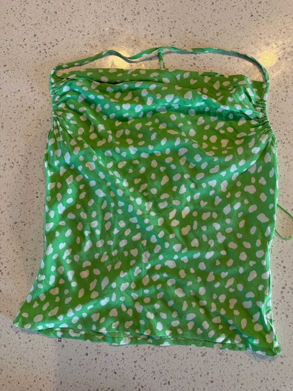 Moon River Green and White Printed Satin Camisole XS